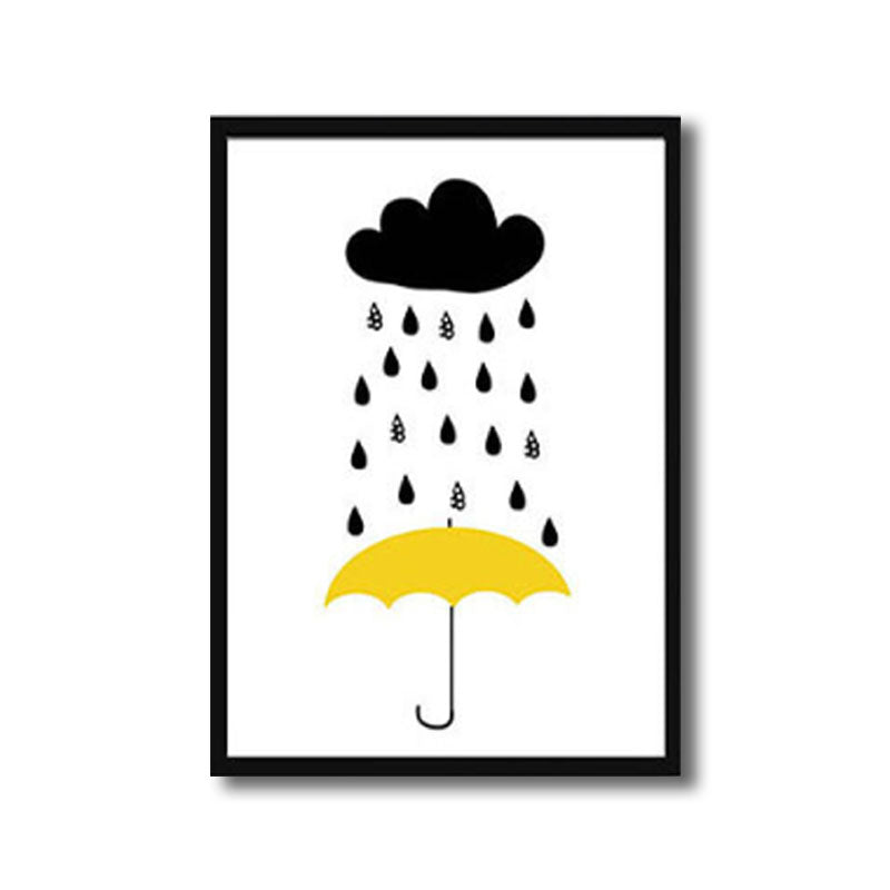 Modernist Umbrella and Raining Canvas White Art Print for Parlor, Multiple Sizes Clearhalo 'Art Gallery' 'Canvas Art' 'Contemporary Art Gallery' 'Modern' Arts' 1691784