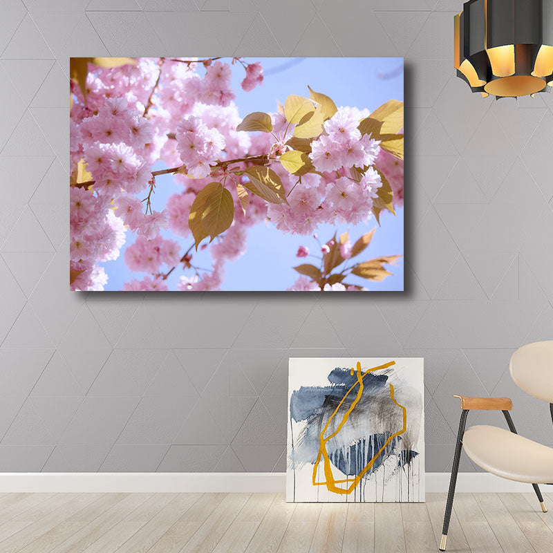 Light Color Sakura Canvas Print Floral Simplicity Home Wall Art Decor for Drawing Room Pink Clearhalo 'Art Gallery' 'Canvas Art' 'Kids' Arts' 1691809