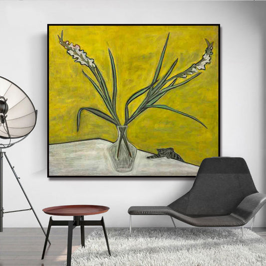 Scandinavian Flower and Vase Painting Yellow Textured Wall Art Decor for Dining Room Yellow Clearhalo 'Art Gallery' 'Canvas Art' 'Contemporary Art Gallery' 'Modern' Arts' 1691831