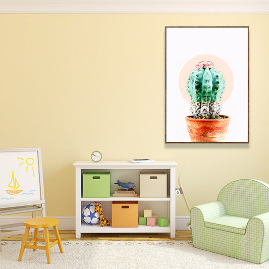 Minimalist Cactus Canvas Print Soft Color for Drawing Room Wall Art Decor, Multiple Size Options Clearhalo 'Art Gallery' 'Canvas Art' 'Contemporary Art Gallery' 'Modern' Arts' 1691840