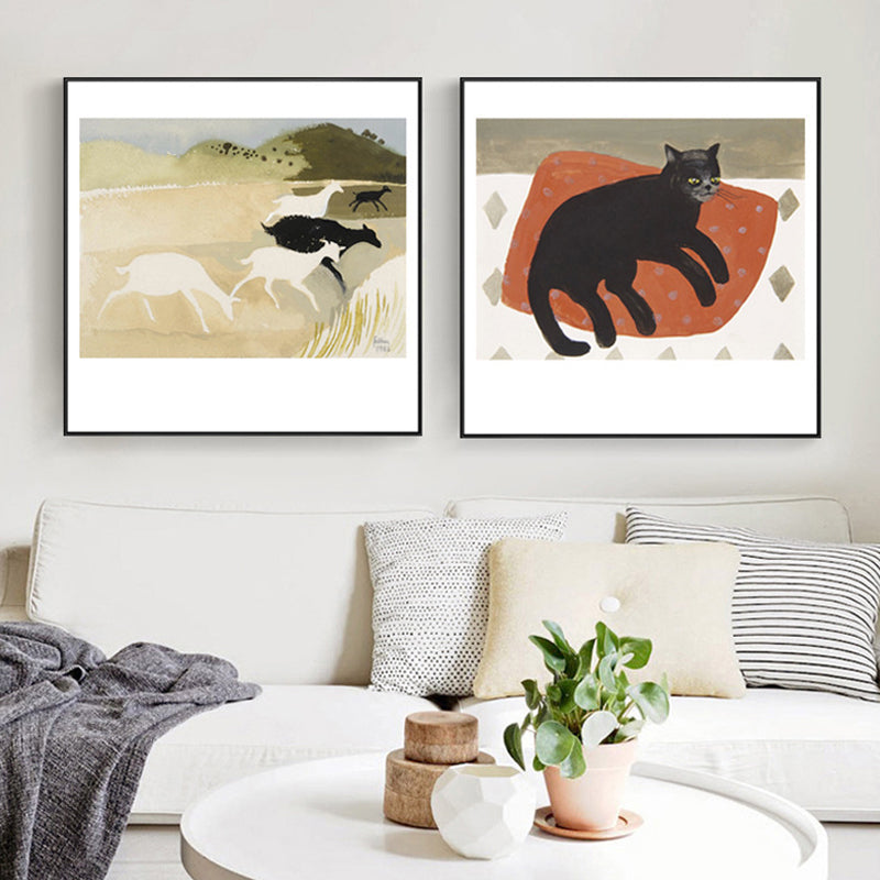 Dark Color Wild Animal Painting Textured Wall Art Print for Bedroom, Multiple Size Options Orange Clearhalo 'Art Gallery' 'Canvas Art' 'Kids' Arts' 1691865