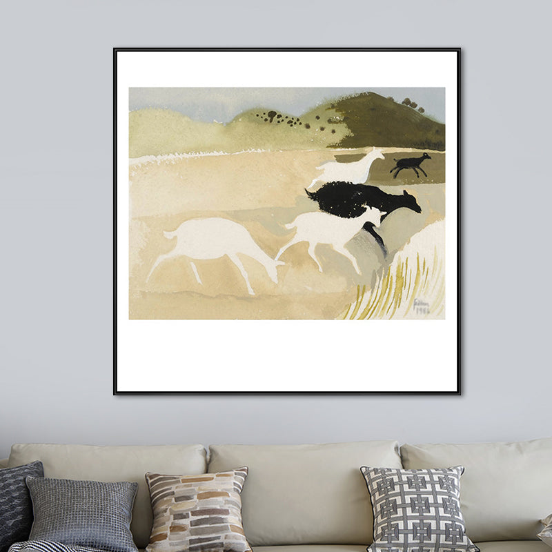 Dark Color Wild Animal Painting Textured Wall Art Print for Bedroom, Multiple Size Options Beige Clearhalo 'Art Gallery' 'Canvas Art' 'Kids' Arts' 1691876
