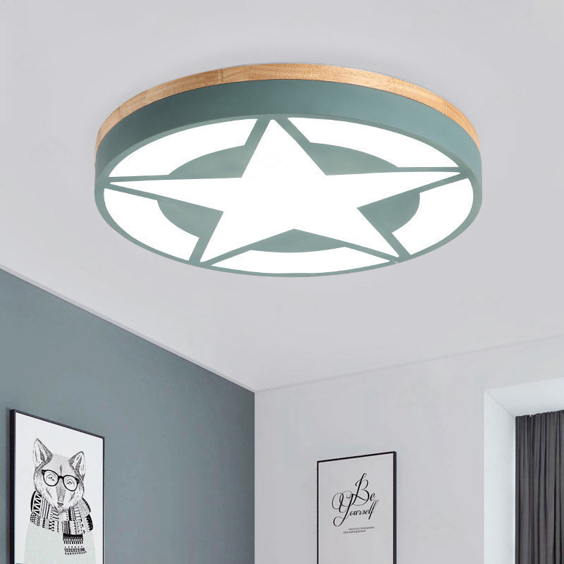 Wood LED Ceiling Light, Star Flush Mount Light with Acrylic Shade for Boys Bedroom Modern Style Green Clearhalo 'Ceiling Lights' 'Close To Ceiling Lights' 'Close to ceiling' 'Flush mount' Lighting' 169205