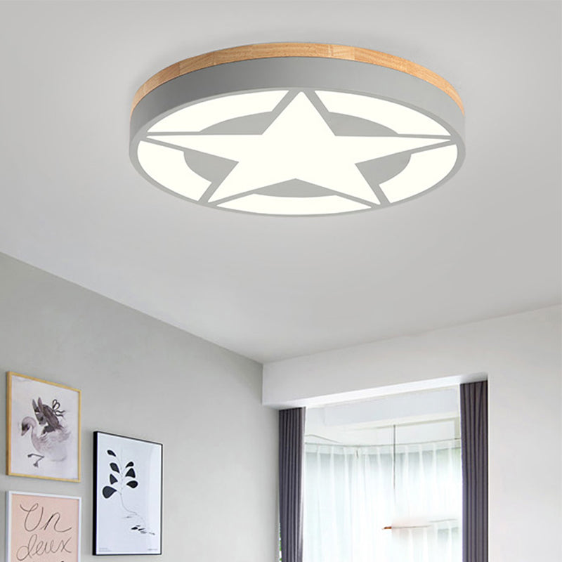 Wood LED Ceiling Light, Star Flush Mount Light with Acrylic Shade for Boys Bedroom Modern Style Grey Clearhalo 'Ceiling Lights' 'Close To Ceiling Lights' 'Close to ceiling' 'Flush mount' Lighting' 169210