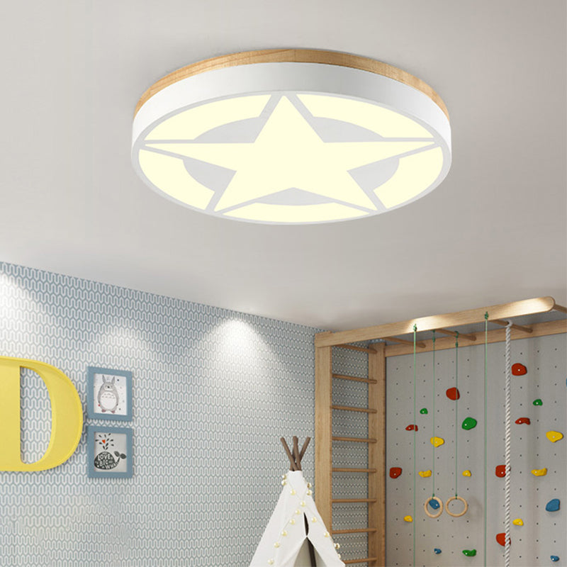 Wood LED Ceiling Light, Star Flush Mount Light with Acrylic Shade for Boys Bedroom Modern Style White Clearhalo 'Ceiling Lights' 'Close To Ceiling Lights' 'Close to ceiling' 'Flush mount' Lighting' 169212