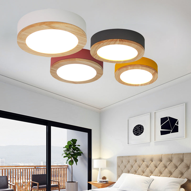 Drum Ceiling Light, Kids Flush Mount Light Fixture with Wood and Acrylic Shade for Bedroom Clearhalo 'Ceiling Lights' 'Close To Ceiling Lights' 'Close to ceiling' 'Flush mount' Lighting' 169240