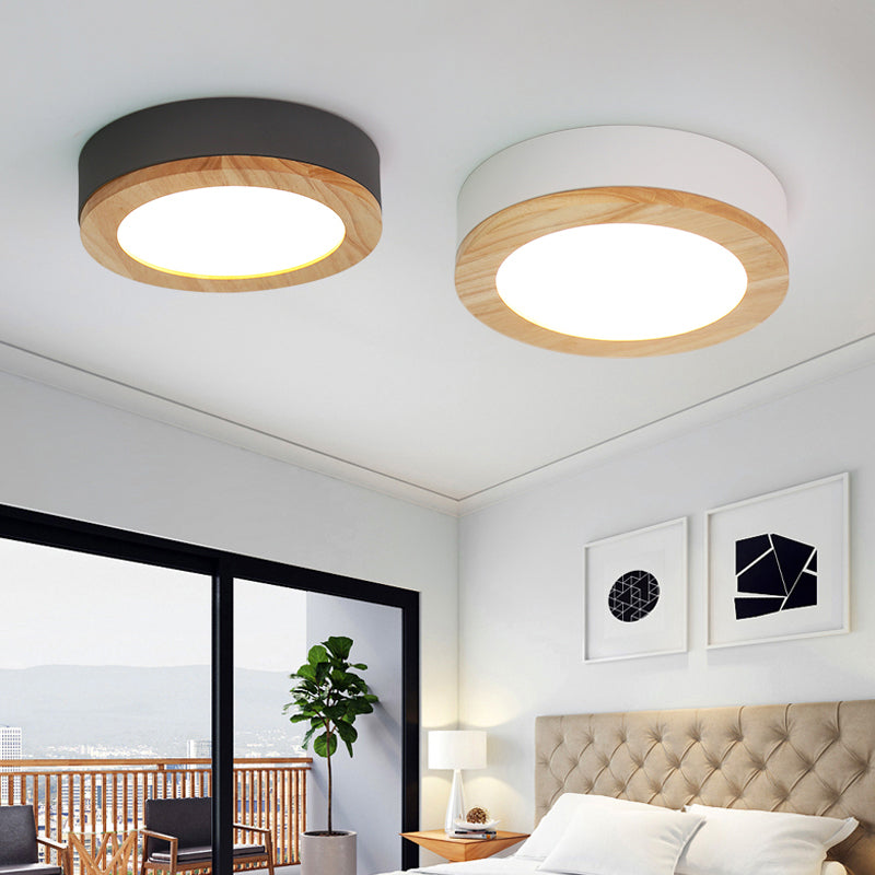 Drum Ceiling Light, Kids Flush Mount Light Fixture with Wood and Acrylic Shade for Bedroom Clearhalo 'Ceiling Lights' 'Close To Ceiling Lights' 'Close to ceiling' 'Flush mount' Lighting' 169241