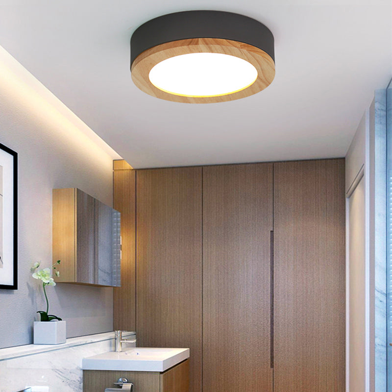 Drum Ceiling Light, Kids Flush Mount Light Fixture with Wood and Acrylic Shade for Bedroom Grey Clearhalo 'Ceiling Lights' 'Close To Ceiling Lights' 'Close to ceiling' 'Flush mount' Lighting' 169245