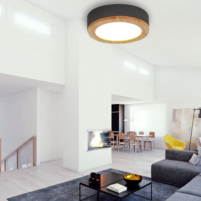 Drum Ceiling Light, Kids Flush Mount Light Fixture with Wood and Acrylic Shade for Bedroom Clearhalo 'Ceiling Lights' 'Close To Ceiling Lights' 'Close to ceiling' 'Flush mount' Lighting' 169246