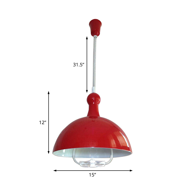 1 Head Extendable Domed Hanging Fixture Industrial Style Chrome/Red Aluminum Ceiling Pendant with Handle Clearhalo 'Art Deco Pendants' 'Cast Iron' 'Ceiling Lights' 'Ceramic' 'Crystal' 'Industrial Pendants' 'Industrial' 'Metal' 'Middle Century Pendants' 'Pendant Lights' 'Pendants' 'Tiffany' Lighting' 16925
