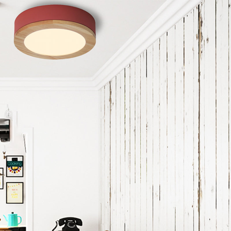 Drum Ceiling Light, Kids Flush Mount Light Fixture with Wood and Acrylic Shade for Bedroom Clearhalo 'Ceiling Lights' 'Close To Ceiling Lights' 'Close to ceiling' 'Flush mount' Lighting' 169252