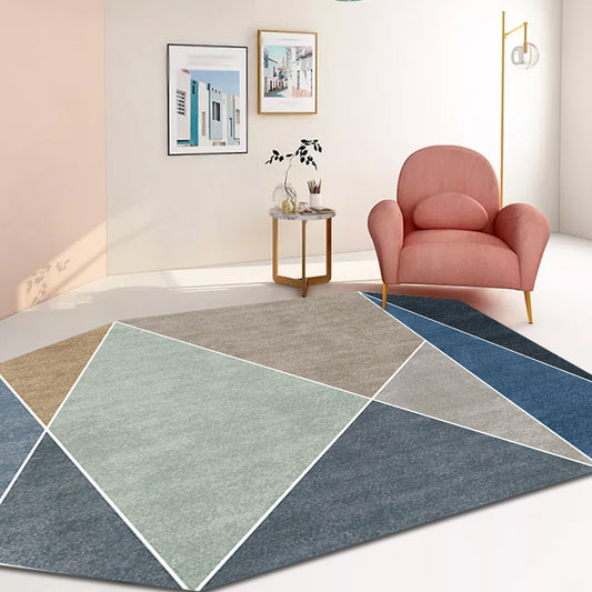 Blue and Brown Irregular Rug Bedroom Novelty Color Block Pattern Area Rug Polyester Pet Friendly Carpet Clearhalo 'Area Rug' 'Rug' 1692521