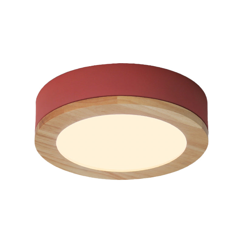 Drum Ceiling Light, Kids Flush Mount Light Fixture with Wood and Acrylic Shade for Bedroom Clearhalo 'Ceiling Lights' 'Close To Ceiling Lights' 'Close to ceiling' 'Flush mount' Lighting' 169253