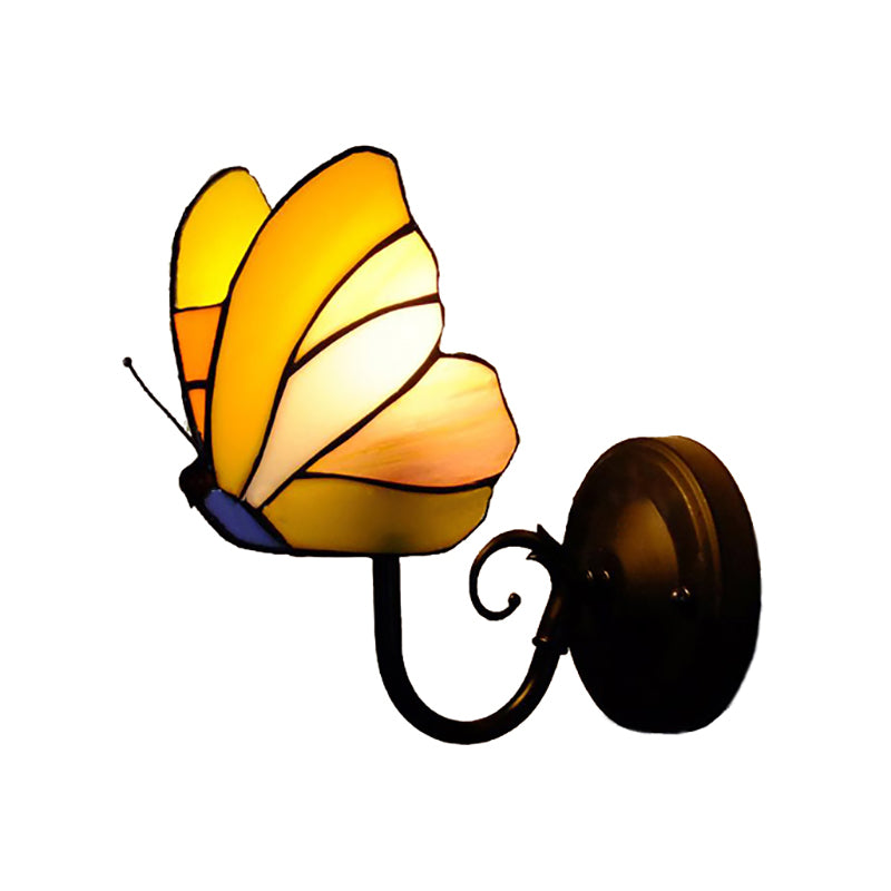 1 Light Butterfly Wall Sconce Rustic Lodge Stained Glass Decorative Wall Light for Bedroom Clearhalo 'Industrial' 'Middle century wall lights' 'Tiffany wall lights' 'Tiffany' 'Wall Lamps & Sconces' 'Wall Lights' Lighting' 169257