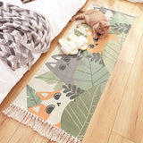 Green and Ivory Nursery Rug Kids Animal Cat Fish Pattern Area Rug Cotton Pet Friendly Carpet with Fringe Clearhalo 'Area Rug' 'Rug' 1692576