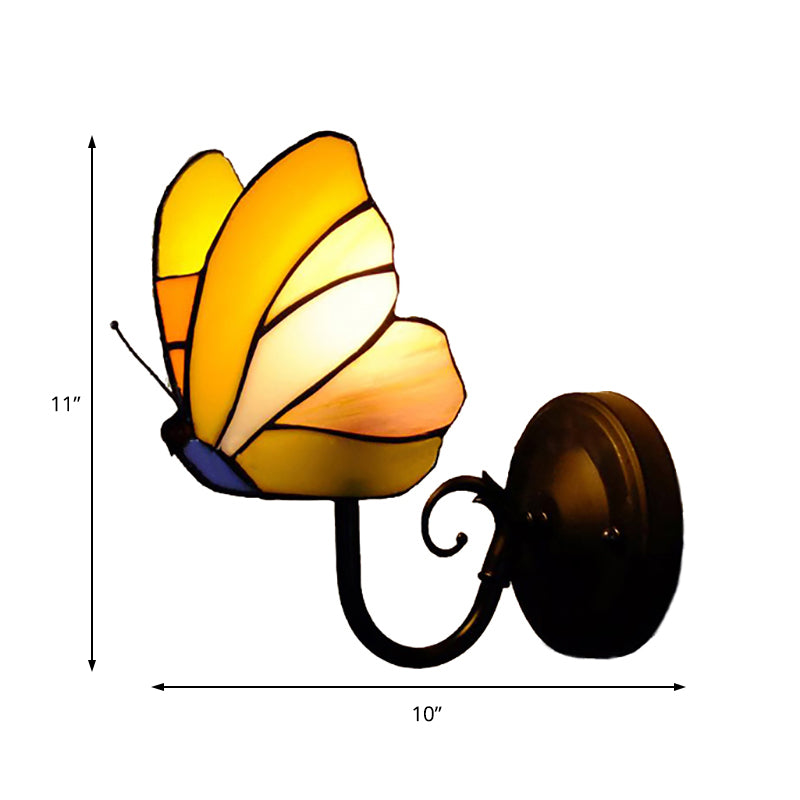 1 Light Butterfly Wall Sconce Rustic Lodge Stained Glass Decorative Wall Light for Bedroom Clearhalo 'Industrial' 'Middle century wall lights' 'Tiffany wall lights' 'Tiffany' 'Wall Lamps & Sconces' 'Wall Lights' Lighting' 169258
