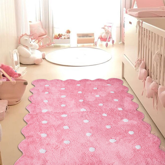 Stylish Kids Irregular Rug in Pink and Grey Polka Dots Pattern Rug Polyester Non-Slip Carpet for Children's Room Pink 3'7" x 4'11"