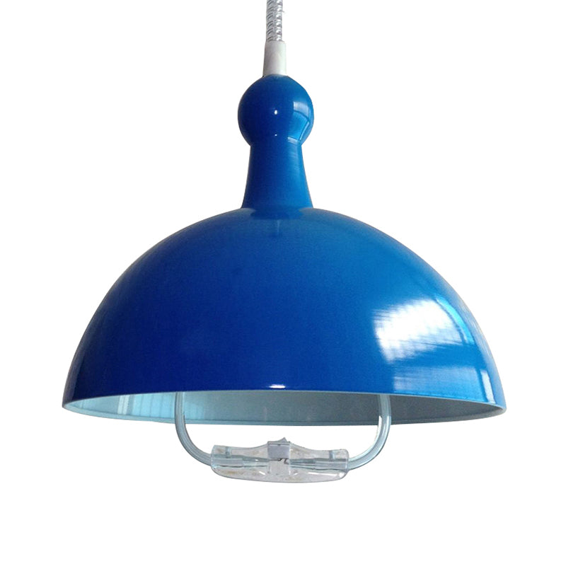 1 Head Extendable Domed Hanging Fixture Industrial Style Chrome/Red Aluminum Ceiling Pendant with Handle Blue Clearhalo 'Art Deco Pendants' 'Cast Iron' 'Ceiling Lights' 'Ceramic' 'Crystal' 'Industrial Pendants' 'Industrial' 'Metal' 'Middle Century Pendants' 'Pendant Lights' 'Pendants' 'Tiffany' Lighting' 16926