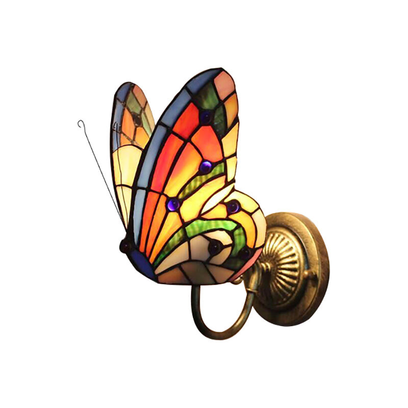 1 Light Butterfly Wall Sconce Rustic Lodge Stained Glass Decorative Wall Light for Bedroom Clearhalo 'Industrial' 'Middle century wall lights' 'Tiffany wall lights' 'Tiffany' 'Wall Lamps & Sconces' 'Wall Lights' Lighting' 169260