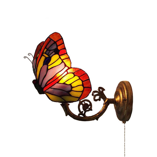 1 Light Butterfly Wall Sconce Rustic Lodge Stained Glass Decorative Wall Light for Bedroom Clearhalo 'Industrial' 'Middle century wall lights' 'Tiffany wall lights' 'Tiffany' 'Wall Lamps & Sconces' 'Wall Lights' Lighting' 169262