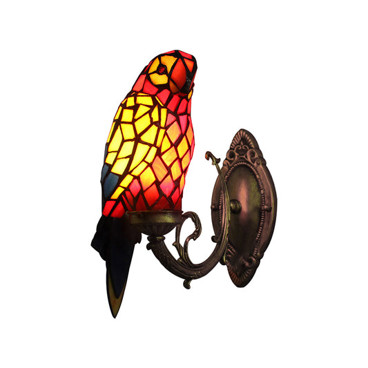 Tiffany Parrot Wall Sconce Light with Colorful Glass 1 Light Indoor Wall Mount Light for Corridor Clearhalo 'Industrial' 'Middle century wall lights' 'Tiffany wall lights' 'Tiffany' 'Wall Lamps & Sconces' 'Wall Lights' Lighting' 169265