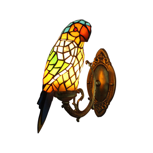 Tiffany Parrot Wall Sconce Light with Colorful Glass 1 Light Indoor Wall Mount Light for Corridor Clearhalo 'Industrial' 'Middle century wall lights' 'Tiffany wall lights' 'Tiffany' 'Wall Lamps & Sconces' 'Wall Lights' Lighting' 169268
