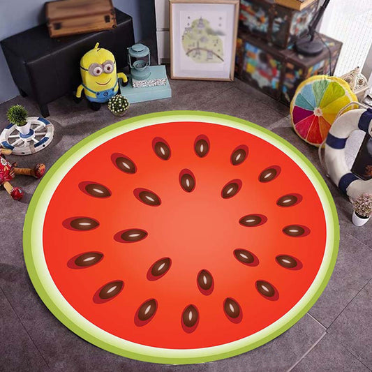 Kids Child's Room Rug in Green Food & Beverage Watermelon Kiwi Fruit Candy Print Rug Polyester Non-Slip Area Rug Rose Red
