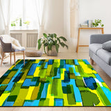 Modern Living Room Rug in Green Abstract Print Rug Polyester Anti-Slip Backing Area Rug Green