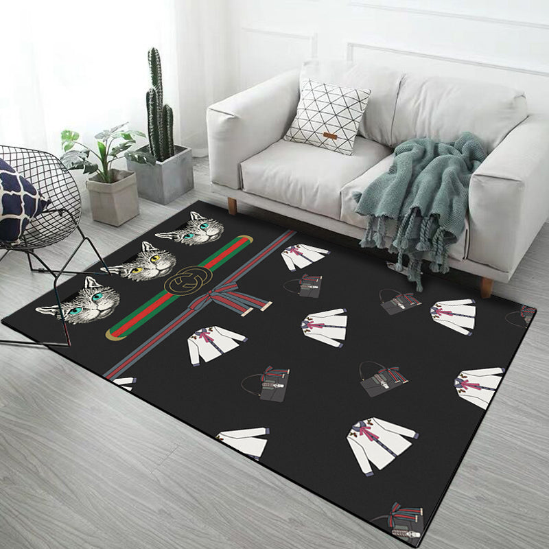 Casual Kids Rug in Black and Grey Animal Tiger Deer Pattern Rug Polyester Pet Friendly Carpet for Children's Room White Clearhalo 'Area Rug' 'Rug' 1692787