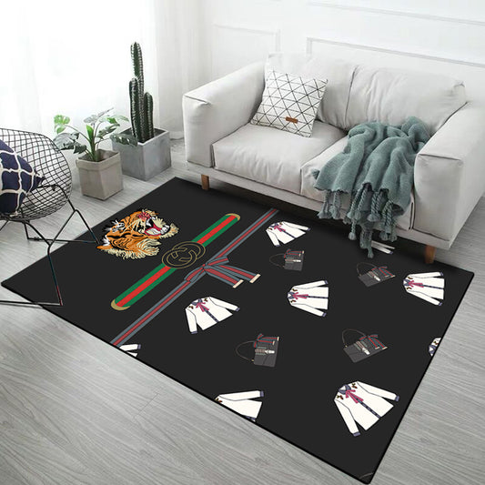 Casual Kids Rug in Black and Grey Animal Tiger Deer Pattern Rug Polyester Pet Friendly Carpet for Children's Room Black