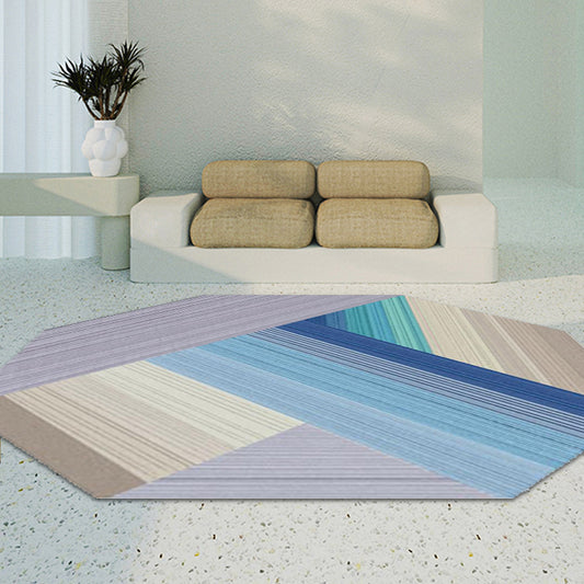Simple Novelty Irregular Rug in Purple and Blue Colorblock Stripe Pattern Rug Polyester Washable Carpet for Home Decor