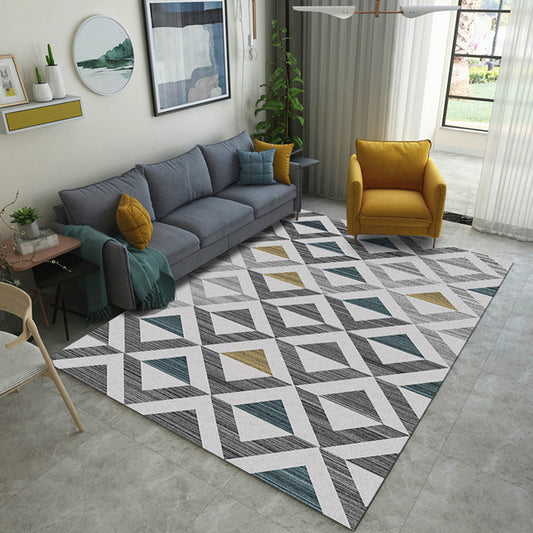 Yellow and Black Bedroom Rug Modern Geometric Triangle Square Pattern Area Rug Polyester Washable Carpet White Clearhalo 'Area Rug' 'Modern' 'Rugs' Rug' 1692897