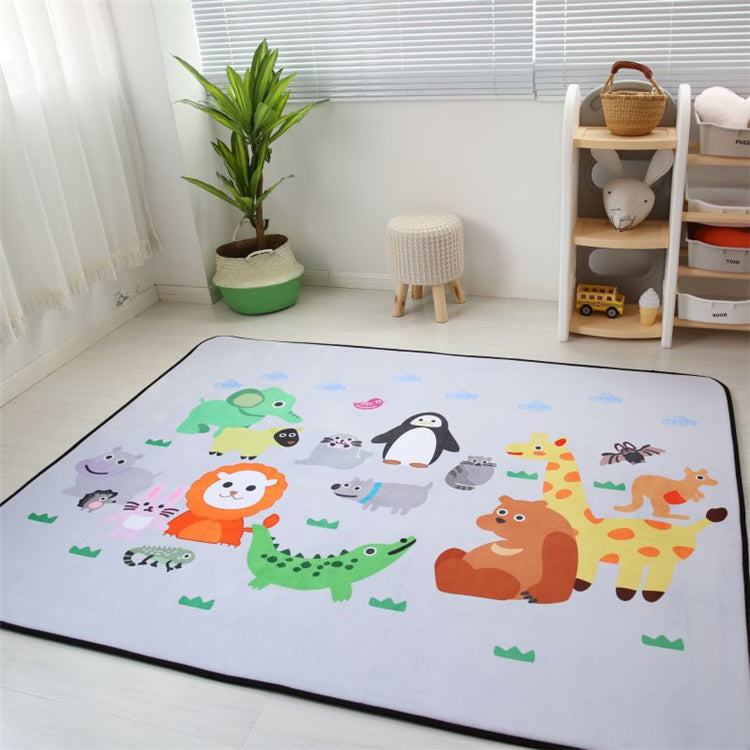 Kids Child's Room Rug in Pink and Blue Animal Penguin Giraffe Sheep Print Rug Wool Machine Washable Area Rug Grey 4'11" x 6'7" Clearhalo 'Area Rug' 'Rug' 1692931