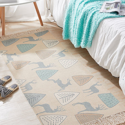 Unique Kids Rug in Ivory Animal Deer Tree Pattern Rug Cotton and Linen Washable Fringe Carpet for Children's Room Beige Clearhalo 'Area Rug' 'Rug' 1692932