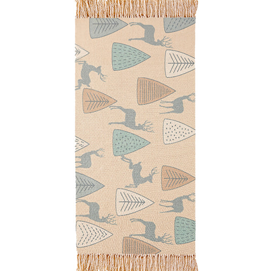 Unique Kids Rug in Ivory Animal Deer Tree Pattern Rug Cotton and Linen Washable Fringe Carpet for Children's Room Clearhalo 'Area Rug' 'Rug' 1692934