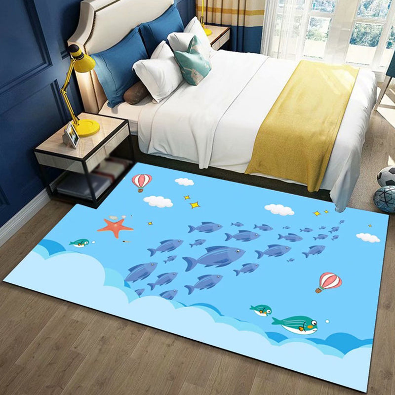 Cute Kids Rug in Blue and Pink Fairy Tales Castle Balloon Pattern Rug Polyester Washable Carpet for Children's Room Blue Clearhalo 'Area Rug' 'Rug' 1692945