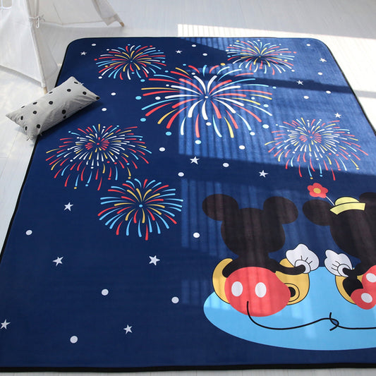 Kids Child's Room Rug in Blue and Yellow Fairy Tales Castle Balloon Fireworks Print Rug Woolen Pet Friendly Area Rug Dark Blue 4'11" x 6'7" Clearhalo 'Area Rug' 'Rug' 1692950