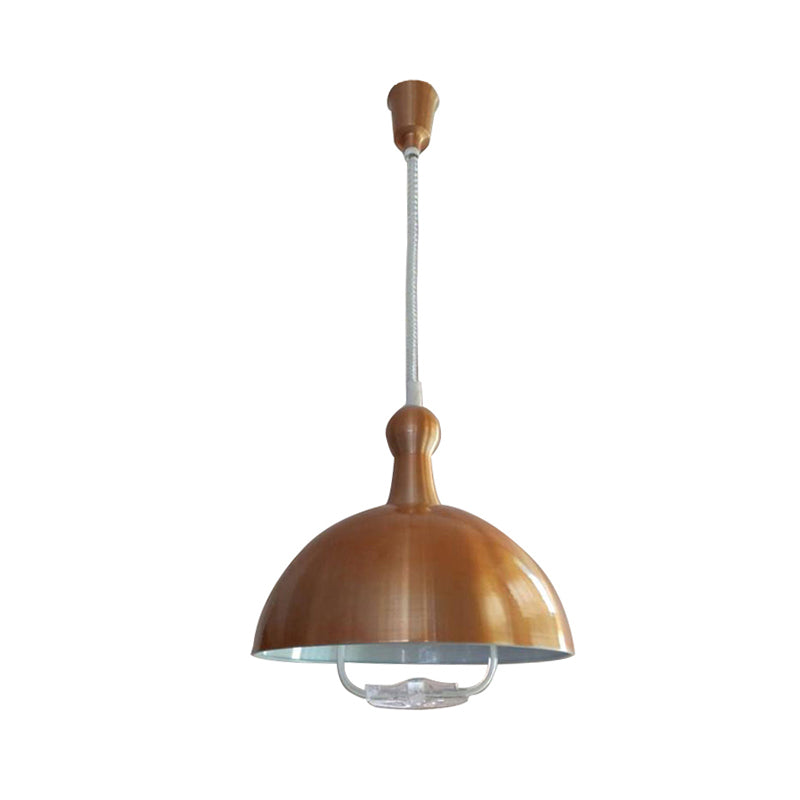 1 Head Extendable Domed Hanging Fixture Industrial Style Chrome/Red Aluminum Ceiling Pendant with Handle Brass Clearhalo 'Art Deco Pendants' 'Cast Iron' 'Ceiling Lights' 'Ceramic' 'Crystal' 'Industrial Pendants' 'Industrial' 'Metal' 'Middle Century Pendants' 'Pendant Lights' 'Pendants' 'Tiffany' Lighting' 16930