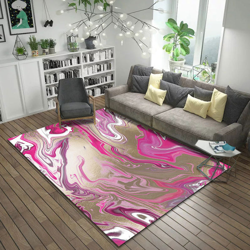 Brown and Pink Bedroom Rug Modern Abstract Brushstroke Painting Pattern Area Rug Polyester Machine Washable Carpet Rose Red Clearhalo 'Area Rug' 'Modern' 'Rugs' Rug' 1693059