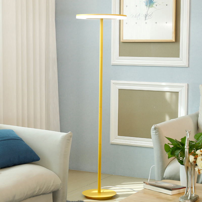 Acrylic Disc Shaped Stand Up Lamp Macaron Style LED Floor Lighting with Slender Tubular Stem in Pink/Yellow, Warm/White Light Yellow Clearhalo 'Floor Lamps' 'Lamps' Lighting' 169306
