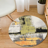 Blue and Yellow Bedroom Rug Modern Abstract Brushstroke Pattern Area Rug Polyester Pet Friendly Carpet Beige