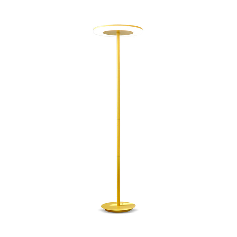 Acrylic Disc Shaped Stand Up Lamp Macaron Style LED Floor Lighting with Slender Tubular Stem in Pink/Yellow, Warm/White Light Clearhalo 'Floor Lamps' 'Lamps' Lighting' 169308