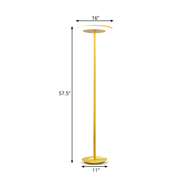 Acrylic Disc Shaped Stand Up Lamp Macaron Style LED Floor Lighting with Slender Tubular Stem in Pink/Yellow, Warm/White Light Clearhalo 'Floor Lamps' 'Lamps' Lighting' 169309