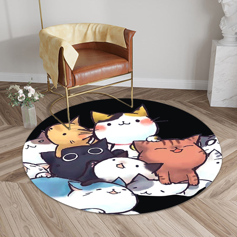 Kids Child's Room Rug in Black and White Animal Cats Print Rug Polyester Anti-Slip Backing Area Rug Clearhalo 'Area Rug' 'Rug' 1693090