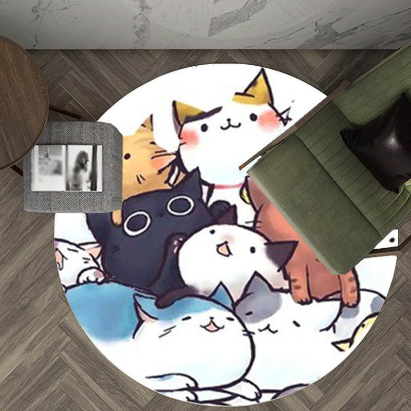 Kids Child's Room Rug in Black and White Animal Cats Print Rug Polyester Anti-Slip Backing Area Rug White Clearhalo 'Area Rug' 'Rug' 1693097