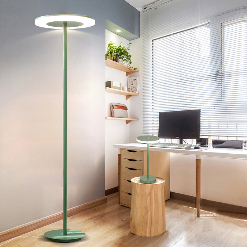 Acrylic Disc Shaped Stand Up Lamp Macaron Style LED Floor Lighting with Slender Tubular Stem in Pink/Yellow, Warm/White Light Green Clearhalo 'Floor Lamps' 'Lamps' Lighting' 169310