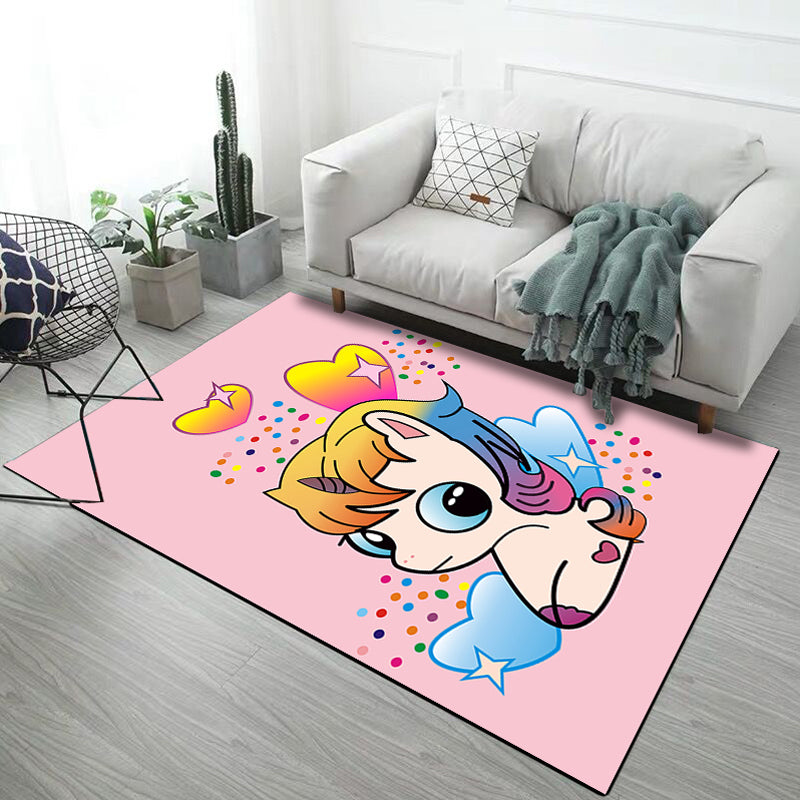 Kids Child's Room Rug in Black and Pink Animal Chicken Unicorn Pig Print Rug Polyester Anti-Slip Area Rug Pink Clearhalo 'Area Rug' 'Rug' 1693106