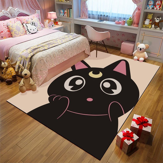 Kids Child's Room Rug in Black and Pink Animal Chicken Unicorn Pig Print Rug Polyester Anti-Slip Area Rug Black