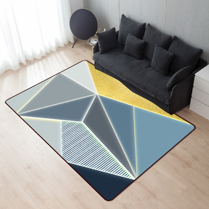 Blue Bedroom Rug Modern Color Block Geometry Pattern Area Rug Polyester Machine Washable Carpet Clearhalo 'Area Rug' 'Modern' 'Rugs' Rug' 1693118
