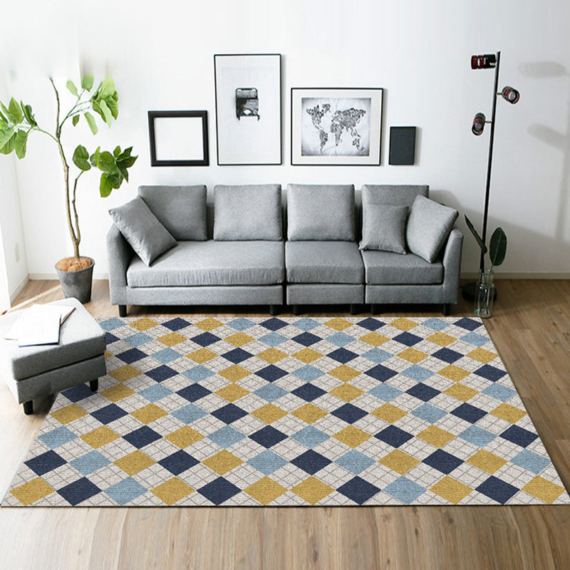 Yellow and Brown Bedroom Rug Modern Geometric Square Pattern Area Rug Polyester Stain-Resistant Carpet Dark Blue Clearhalo 'Area Rug' 'Modern' 'Rugs' Rug' 1693133